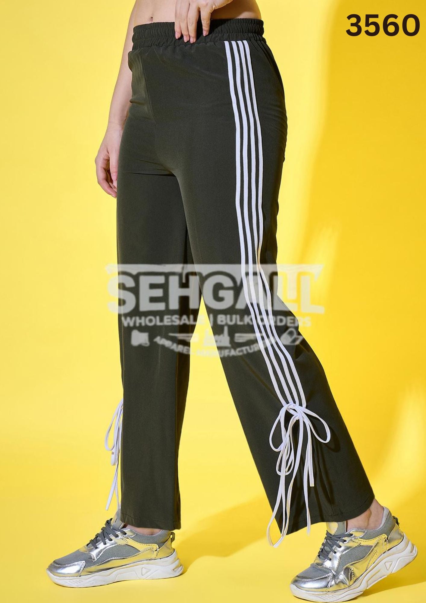 Sporty Women Track Pant with Side Stripes and Ankle Tie Detail-3560