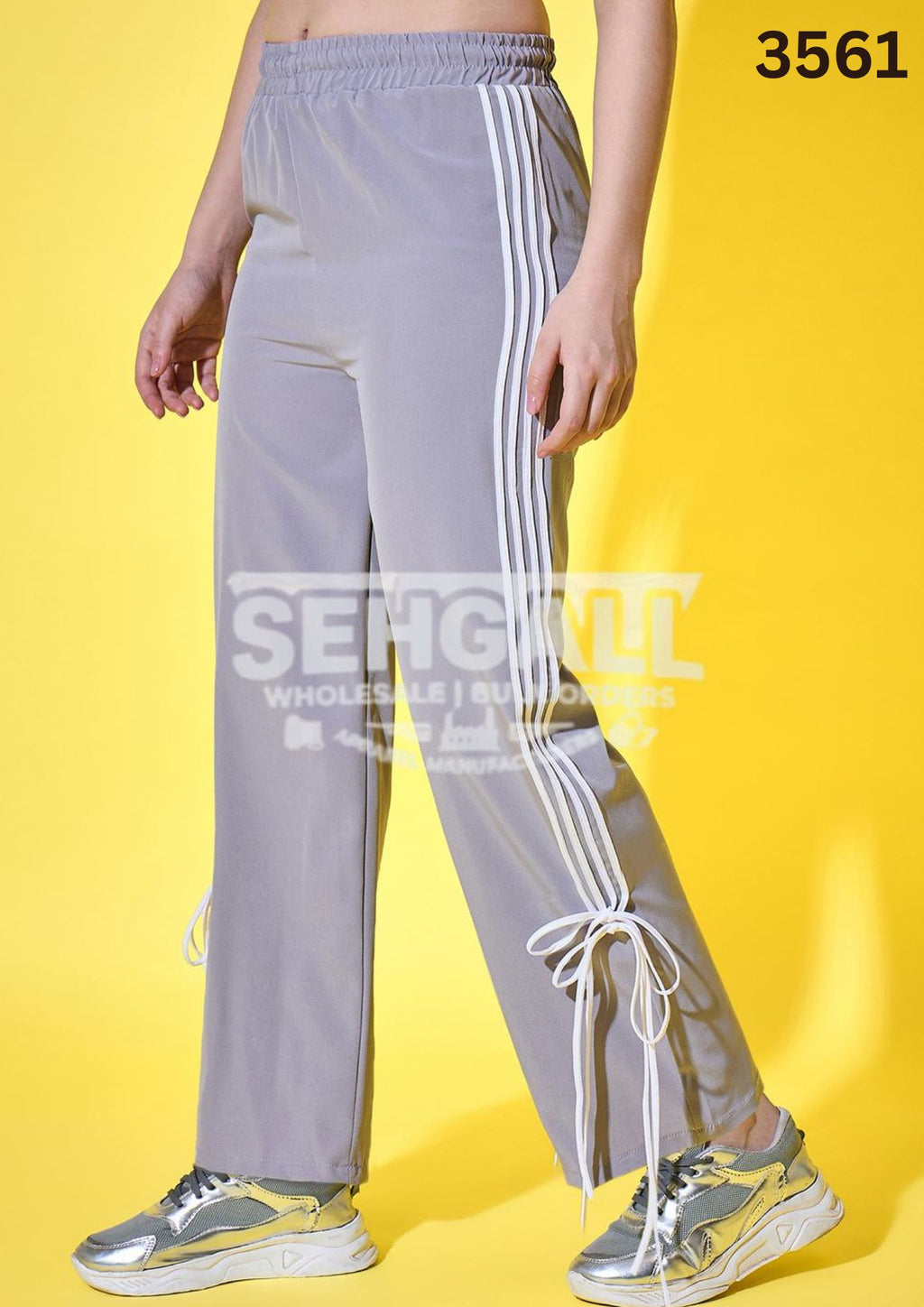 Sporty Women Track Pant with Side Stripes and Ankle Tie Detail-3561