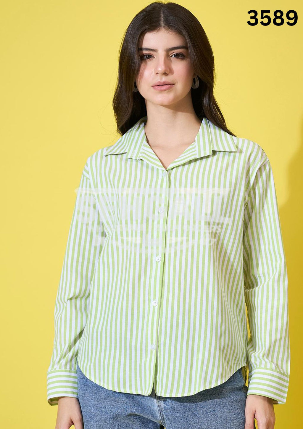Oversized Striped Cotton Women Shirt-3589