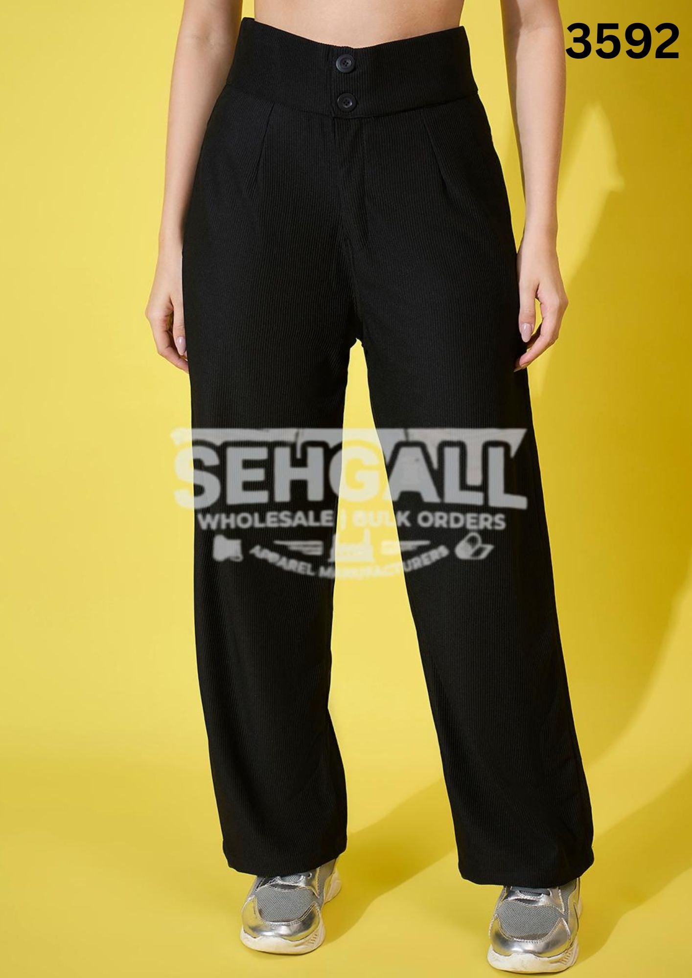 Cotton Ribbed Non-Stretchable Women’s Trouser Pant-3592