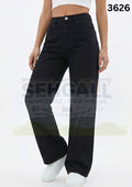 Black Casual Women's Wide Leg High Waist Denim Jeans-3626
