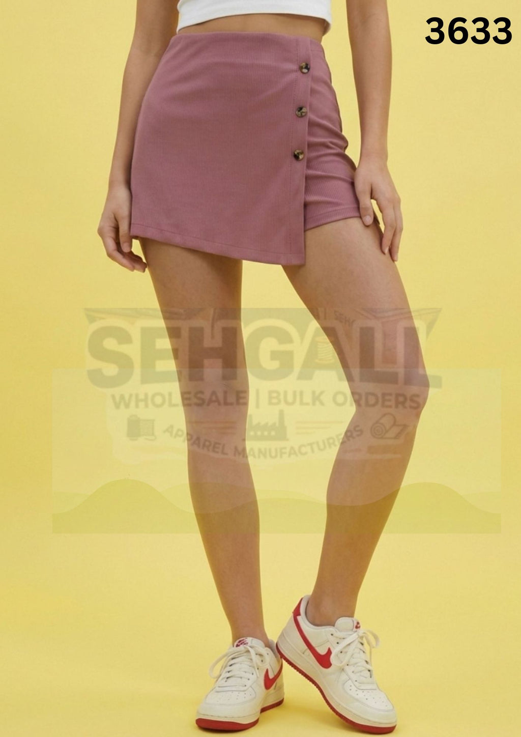 Front Skirt Back Short Women Button Front Skorts-3633