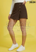 Front Skirt Back Short Women Button Front Skorts-3634