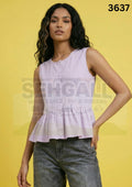 Women Sleeveless Striped Button Front Peplum Top-3637