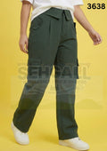 Women High Waist Cargo Pants with Collared Waistband-3638