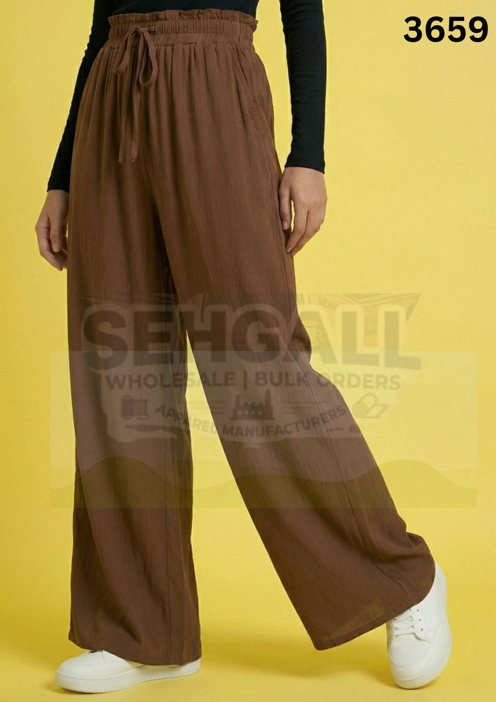 Women's Brown Wide Leg Trouser Palazzo Pant-3659
