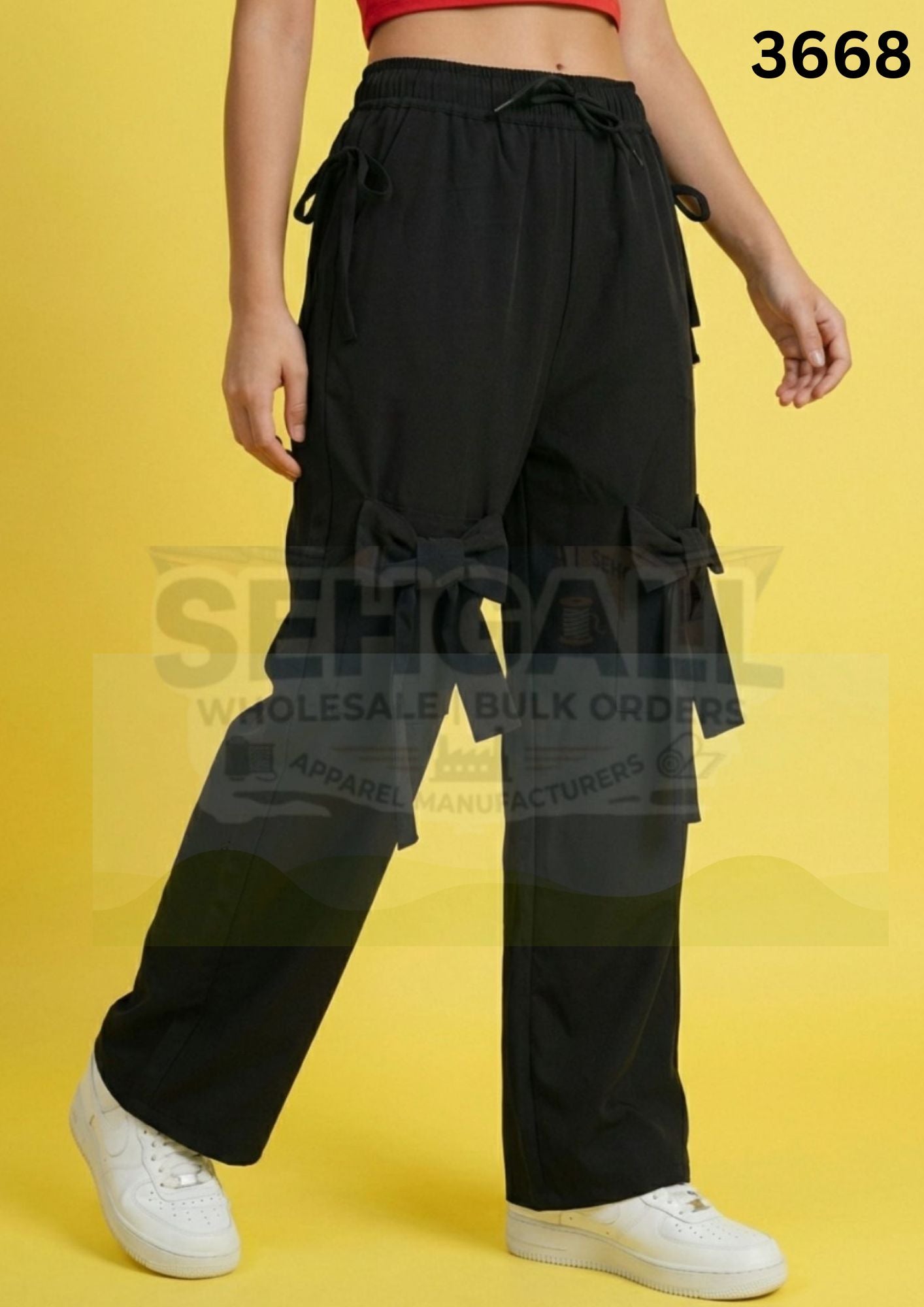 Relaxed Fit Cargo Pants with Bow Pocket Detail -3668