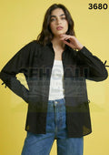Georgette Bow Detail Oversized Fit Women Shirt-3680
