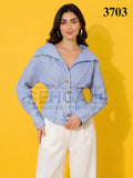 Pinstripe Button-Front Cinched Waist Shirt - 3703