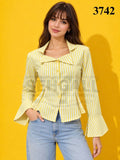 Striped Cotton Shirt with Notched Collar - 3742
