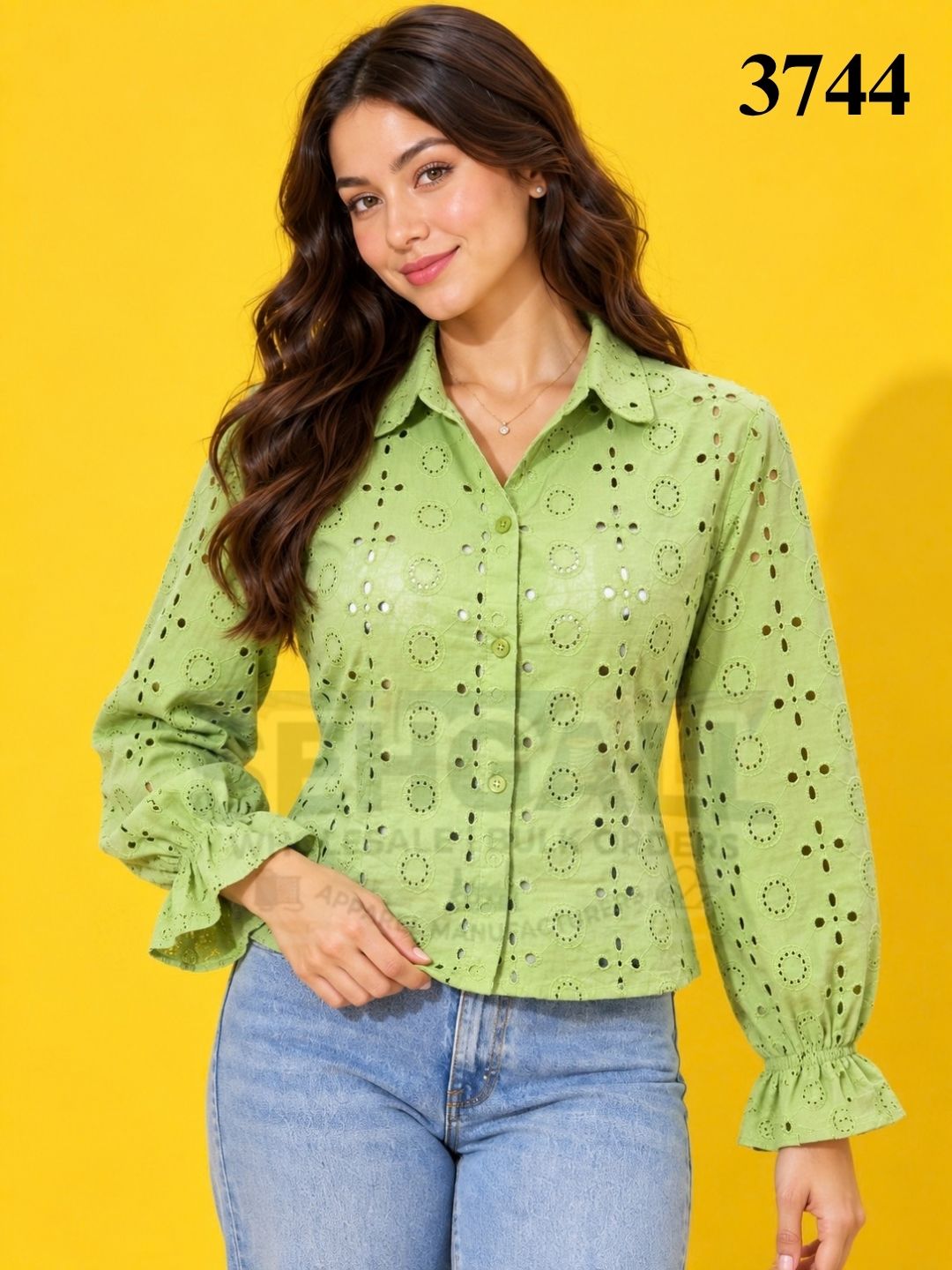 Cotton Schiffli Embroidered Shirt  -3745