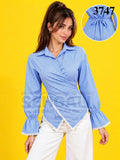 Striped Surplice Wrap Front Shirt Top -3747