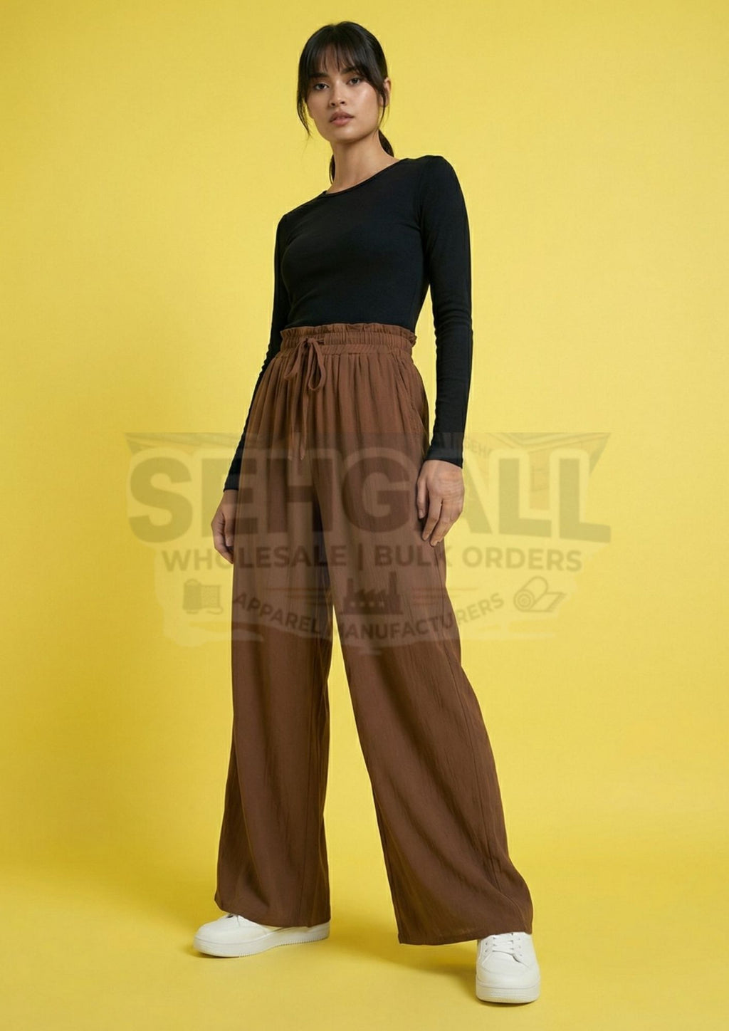 Women's Brown Wide Leg Trouser Palazzo Pant-3659