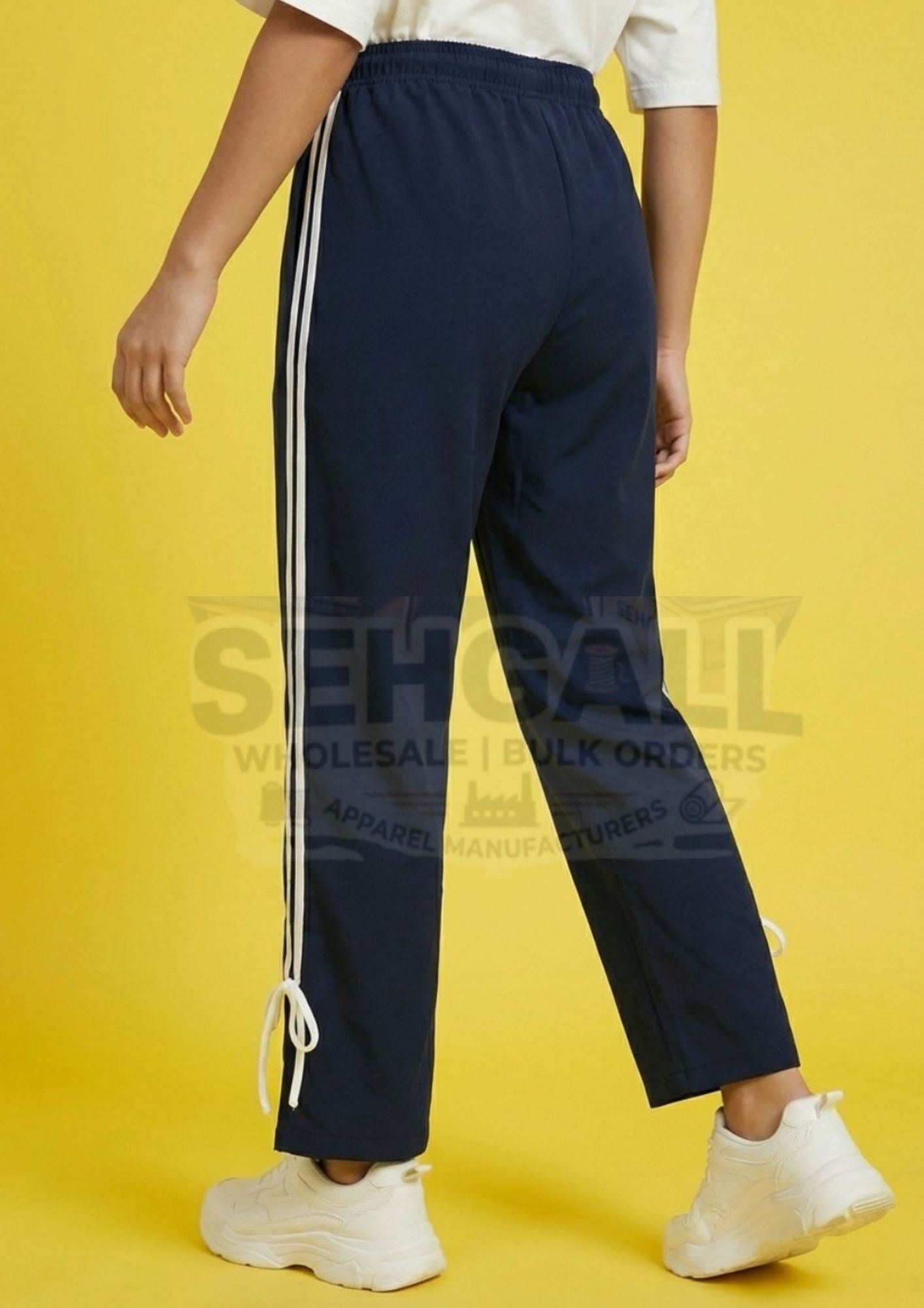 Women's Track Pants with Elastic Waist Side Stripes-3656
