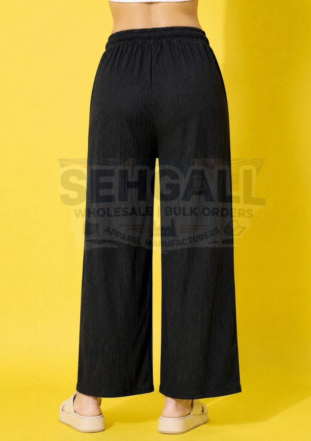 Women's Textured Wide Leg Drawstring Palazzo Pants-3695