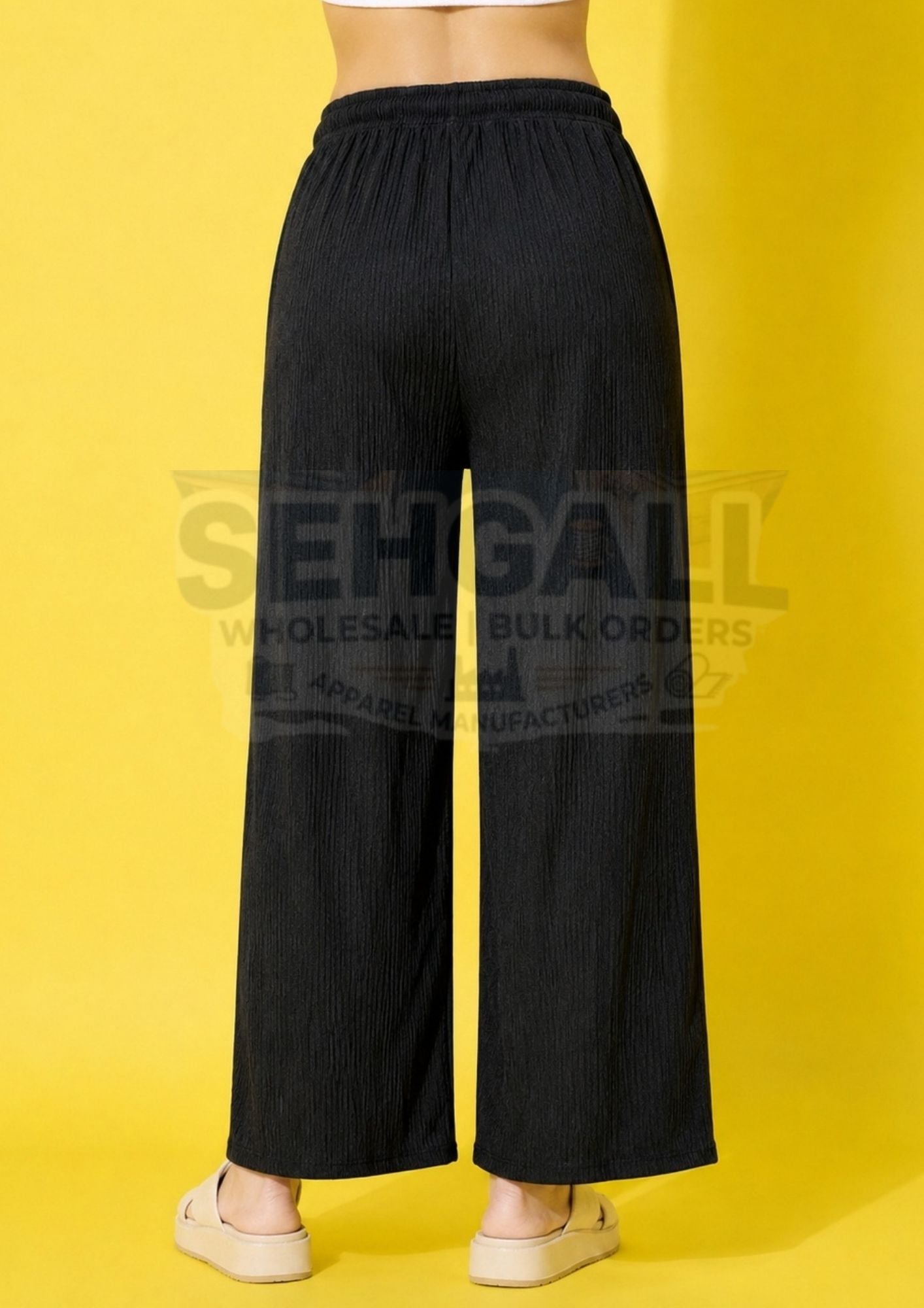 Women's Textured Wide Leg Drawstring Palazzo Pants-3695