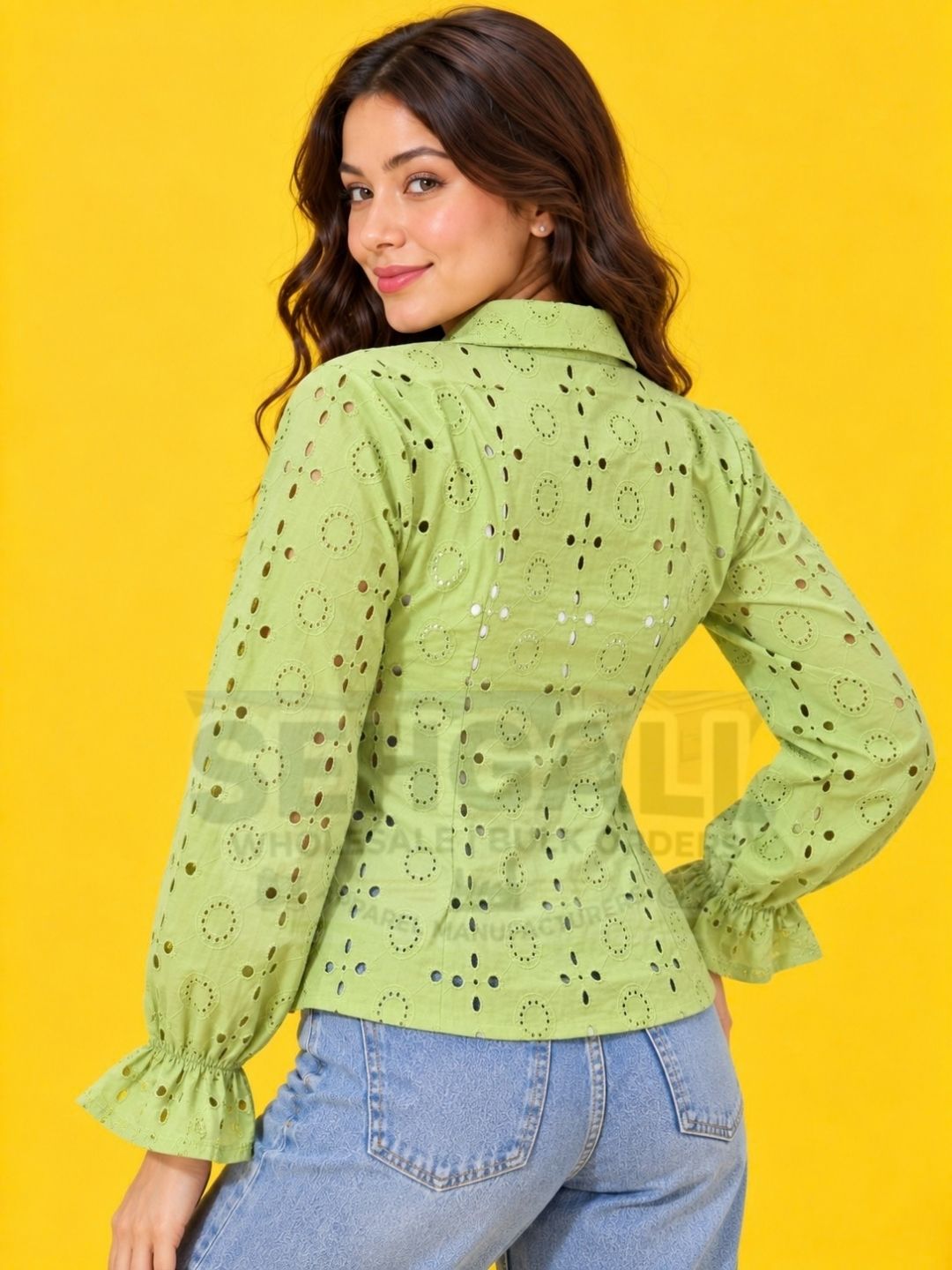 Cotton Schiffli Embroidered Shirt  -3745