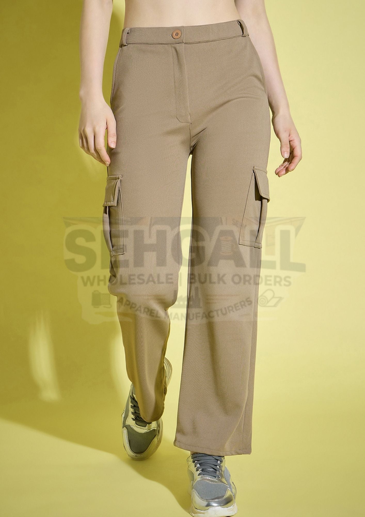 Women Straight Fit Solid Cargo Pant-3387