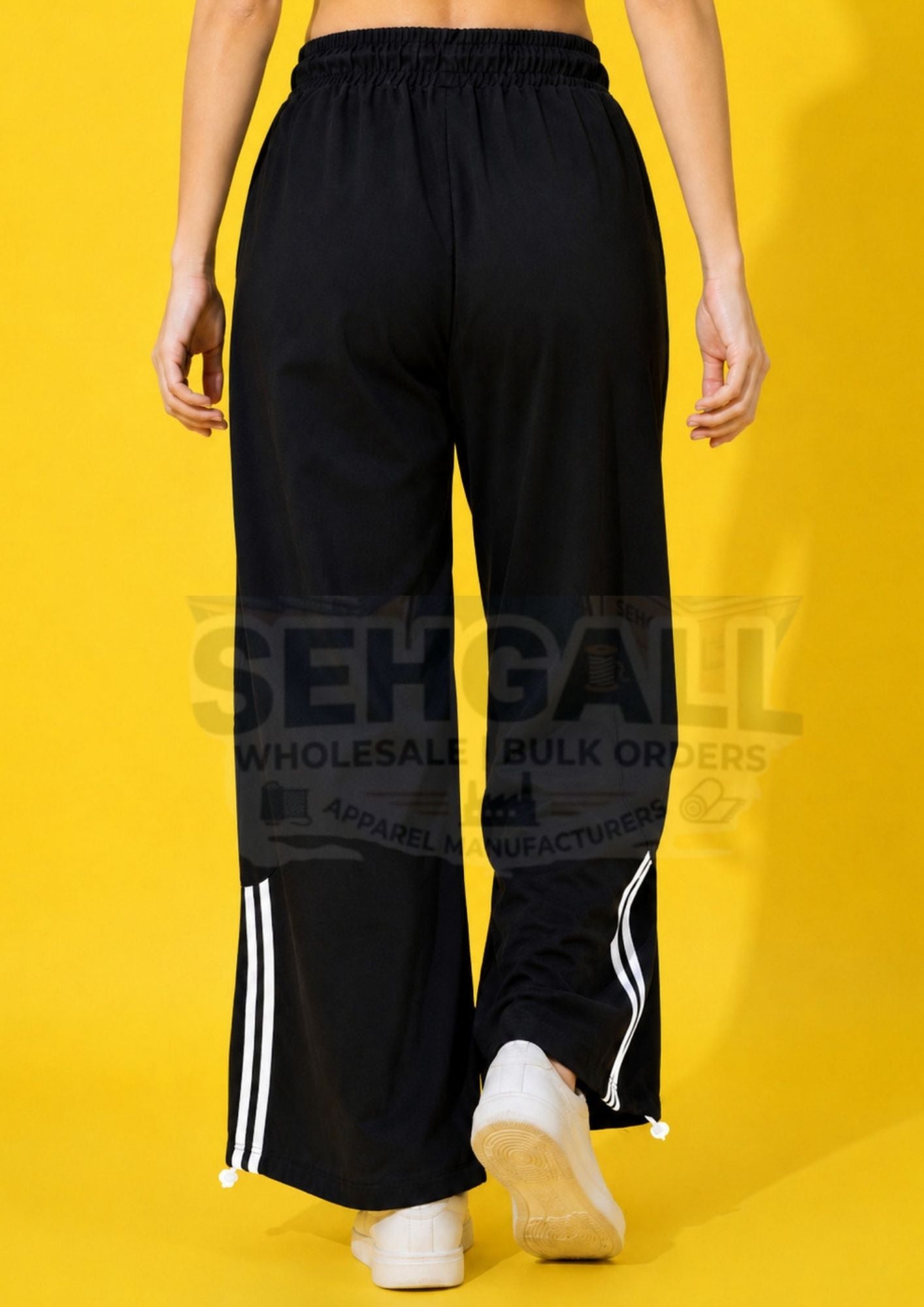 Women's Wide Leg Track Pants with Contrast Piping-3700