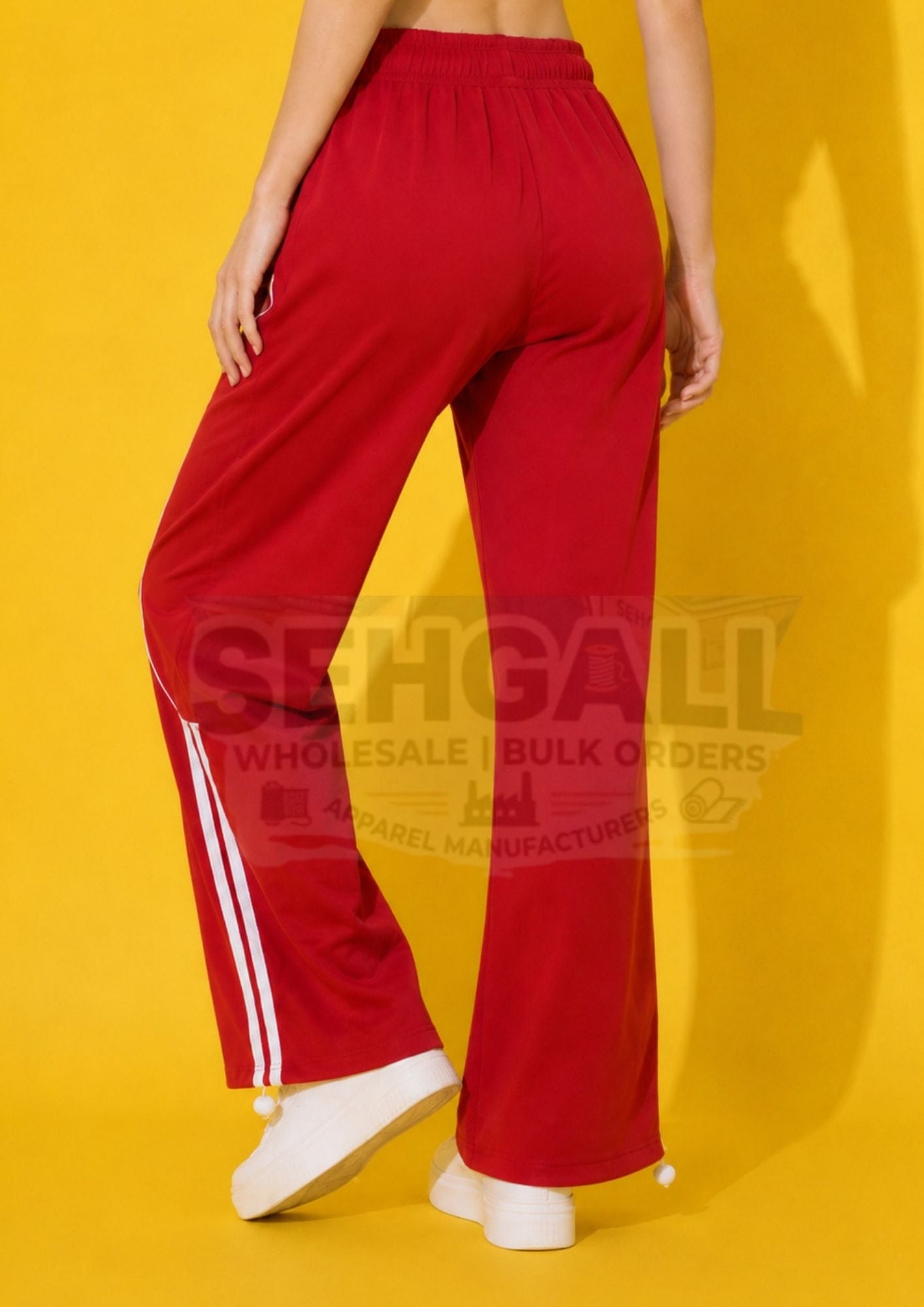 Women's Wide Leg Track Pants with Contrast Piping-3700