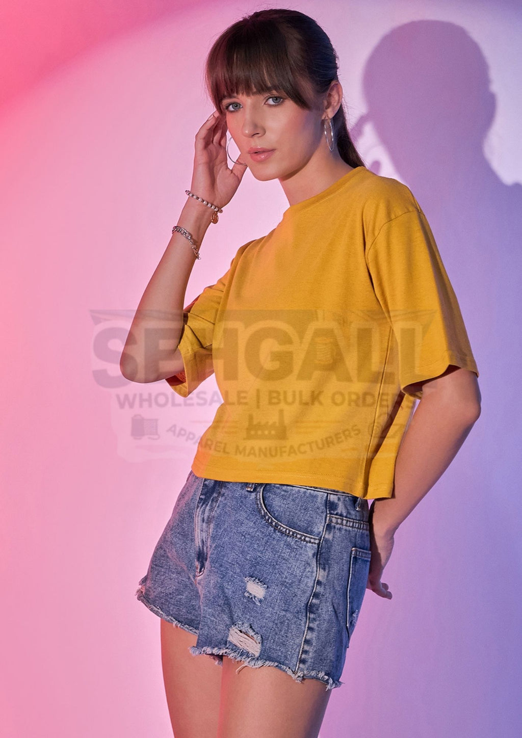 Cotton Solid Loose Fit Round Neck Women Short T-Shirt-3407
