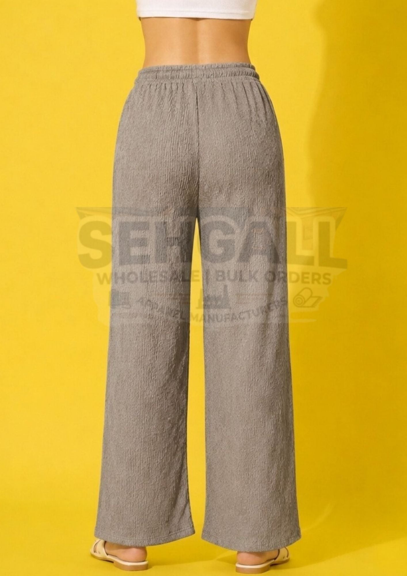 Women's Textured Wide Leg Drawstring Palazzo Pants-3695