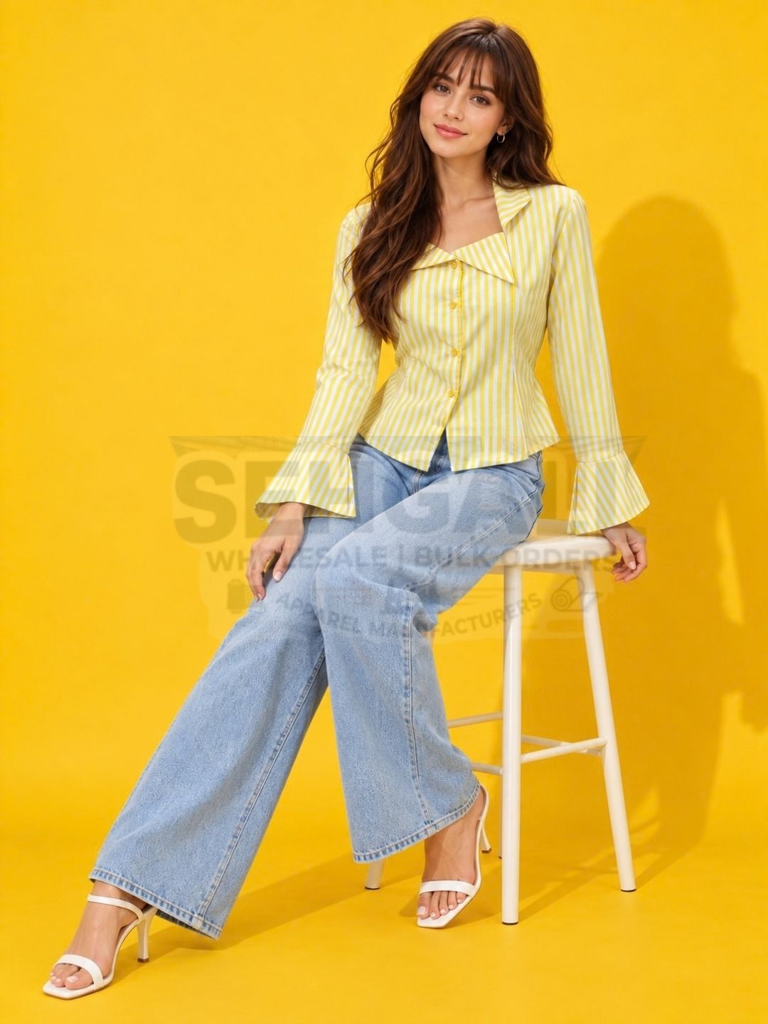 Striped Cotton Shirt with Notched Collar - 3741